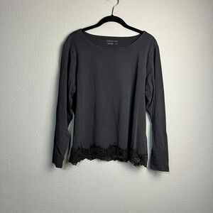 Lot of 2 Coldwater Creek 1X Black Purple L/SL Top Lace Trim Boat Neck Base Layer